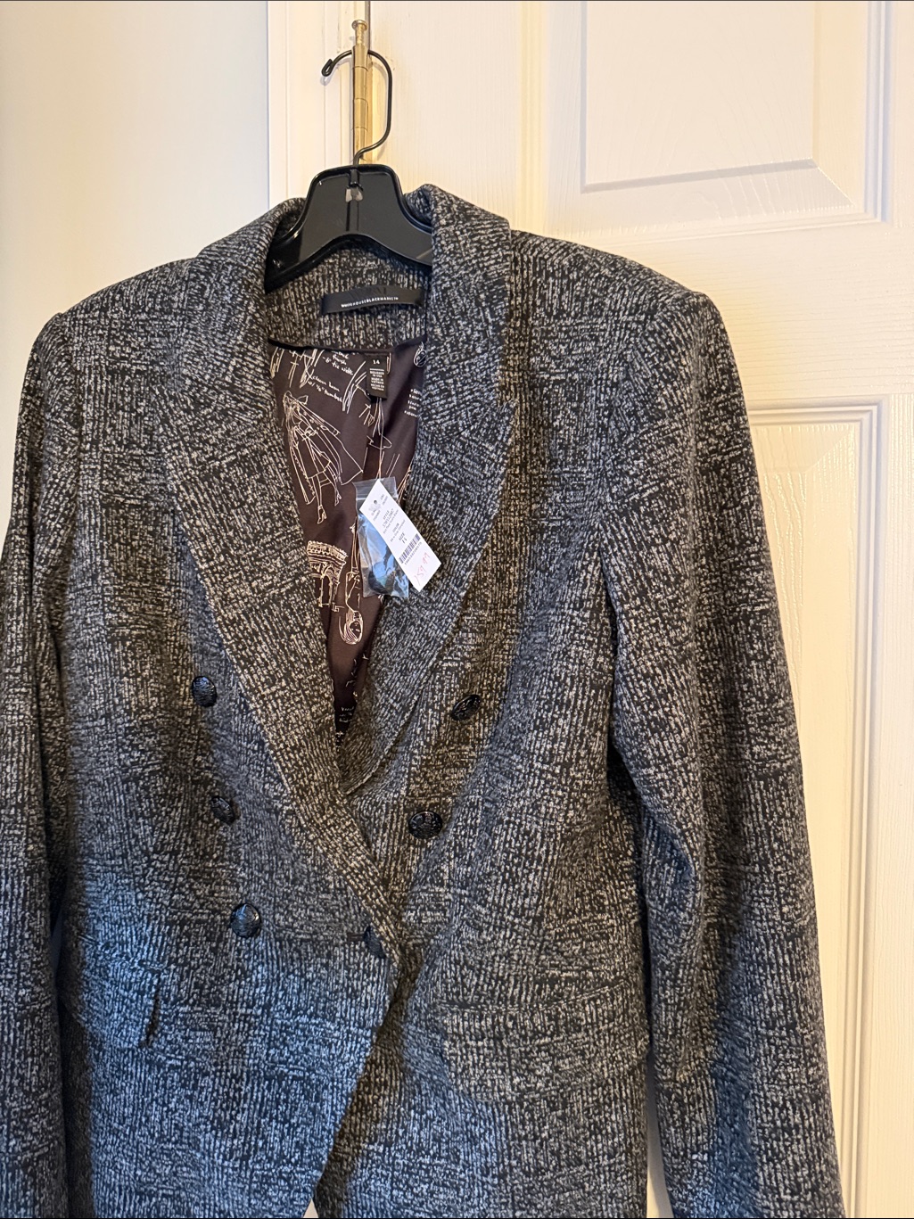 New With Tags White House Black Market Double Breasted Black & Gray Blazer